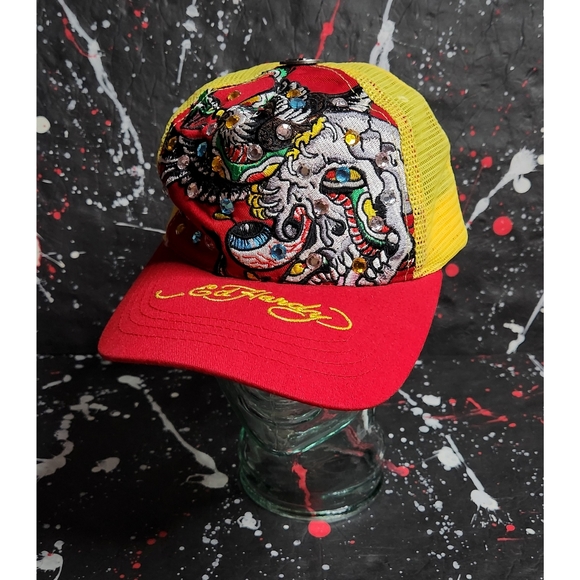 Ed Hardy Other - Ed Hardy vtg retro snake skull eagle embroidered snapback trucker hat cap RARE
